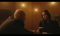 a man talking to a woman in a restaurant