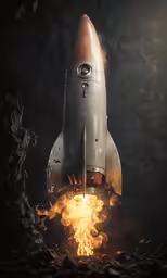 an old space rocket sitting on top of a metal surface