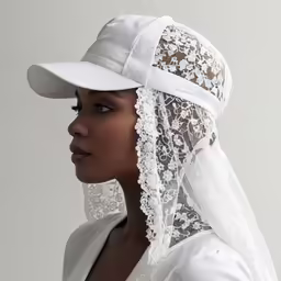 a woman in a white veil with lace trims