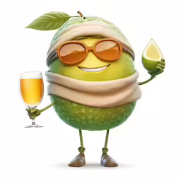 a green apple with sunglasses and a scarf