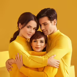 two people hugging each other while one person takes pictures