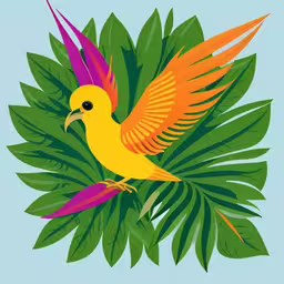 there is a yellow bird that is on a tree,a colorful bird sitting on top of a lush green leaf