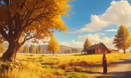 a man is standing next to a road and a tree