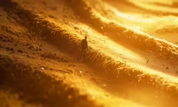 a person standing in the middle of some sand