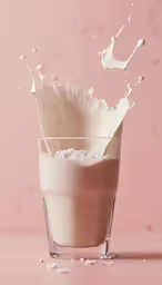 a glass filled with milk is being poured