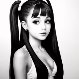an artistic black and white illustration of a woman with long hair