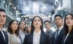 group of people standing in line for a portrait