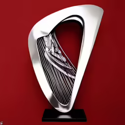 a large sculpture with red background