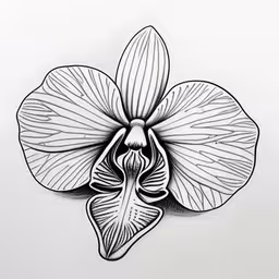 an orchid tattoo on the wall,an orchid with leaves drawn in black and white