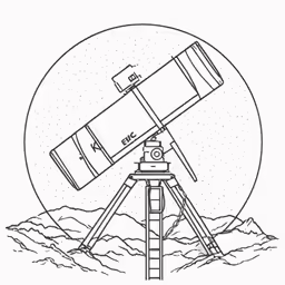 a telescope on the ground in front of a mountain