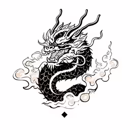 a dragon with an oriental design on the back