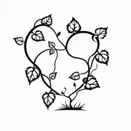the heart shaped vines in black and white