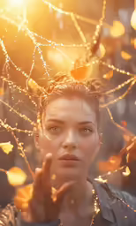 a young woman in a park with lights