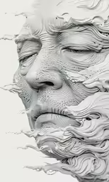 the face of an adult is surrounded by water droplets