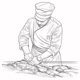 a chef preparing food with bread coloring page