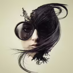a person with glasses and some hair with the eyes and nose half open