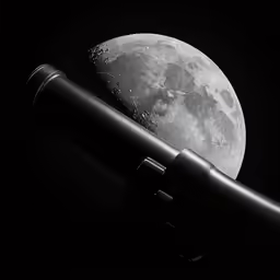 a telescope and a moon are in the background