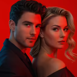 man and woman standing near each other wearing dark clothes