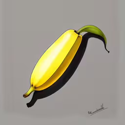 a yellow and black banana with a big long stem