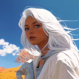 a digital painting of a girl with white hair