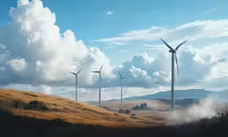 a number of windmills on a hill in the sky