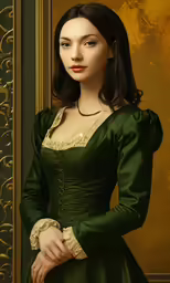 a painting of a woman in green dress