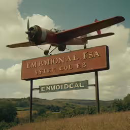 an airplane flies over the entrance sign to an individual state