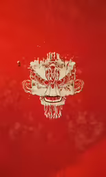there is a red wall with some white designs on it