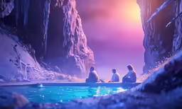 some people sitting by the water looking at something