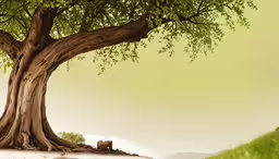 large tree in the middle of a grassy field,the man under the tree has fallen
