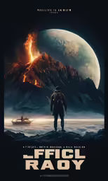 a man standing in front of the moon on a movie poster