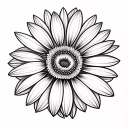 a drawing of a sunflower on white background,a drawing of a sunflower with a center piece in the middle