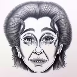 this black and white drawing depicts the face of an unknown woman with hair in a freckled, wavy fashion,a pencil drawing of a woman