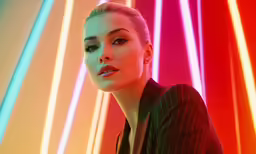 a woman is standing in a light room