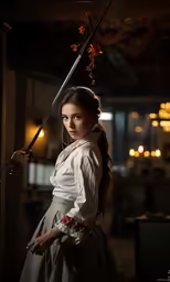 an image of a woman in costume with swords