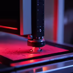 the red light is shining brightly from inside a machine