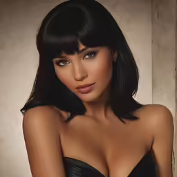 a woman posing for a photo, wearing black leather