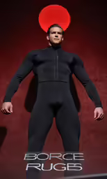 a man in a wet suit stands in front of a poster with the text force rugs