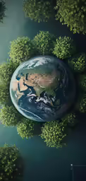 an aerial shot of the earth in the middle of a forest