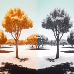 three different types of trees in the same spot