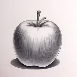 pencil drawing of an apple in an optical style,the image has been drawn with charcoal pencil