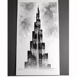 there is a black and white photo of the building