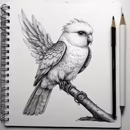 pencil drawing of an owl sitting on a tree limb