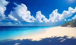 a white sandy beach is next to blue water