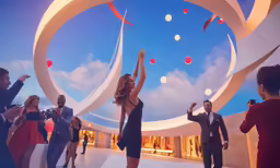 there is a woman that is jumping up and dancing in the air