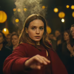 an image of a woman holding out her hands in smoke