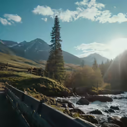 there are mountains and water near the road