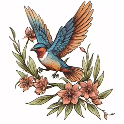 a bird on a branch with flowers
