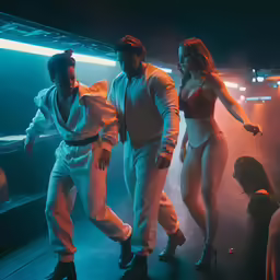 the dancers and their dancer partner are walking on the dance floor