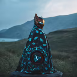 a man in a cloak looking over the ocean
